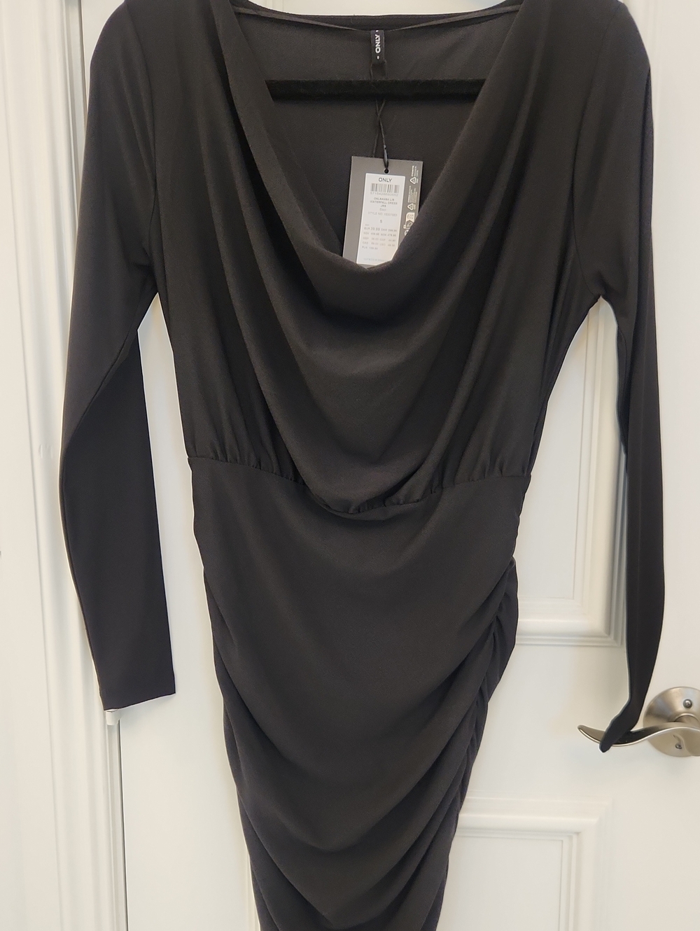 ONLY Black Cowl-Neck Long Sleeve Draped Dress